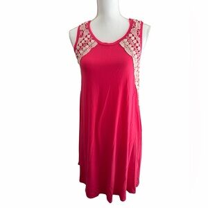 Red Camel Vibrant Pink Top with Lace Accents